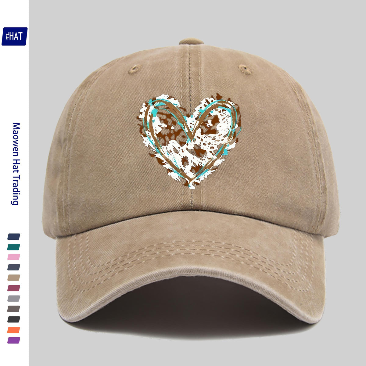 1 Adjustable Baseball Cap, Unisex, Versatile Street Style Fashion Printed Baseball Cap, Washed And Distressed Look Hat, Featuring a Fun Cartoon Heart Print Design, Comfortable And Lightweight, Vintage Street Skateboard Cap