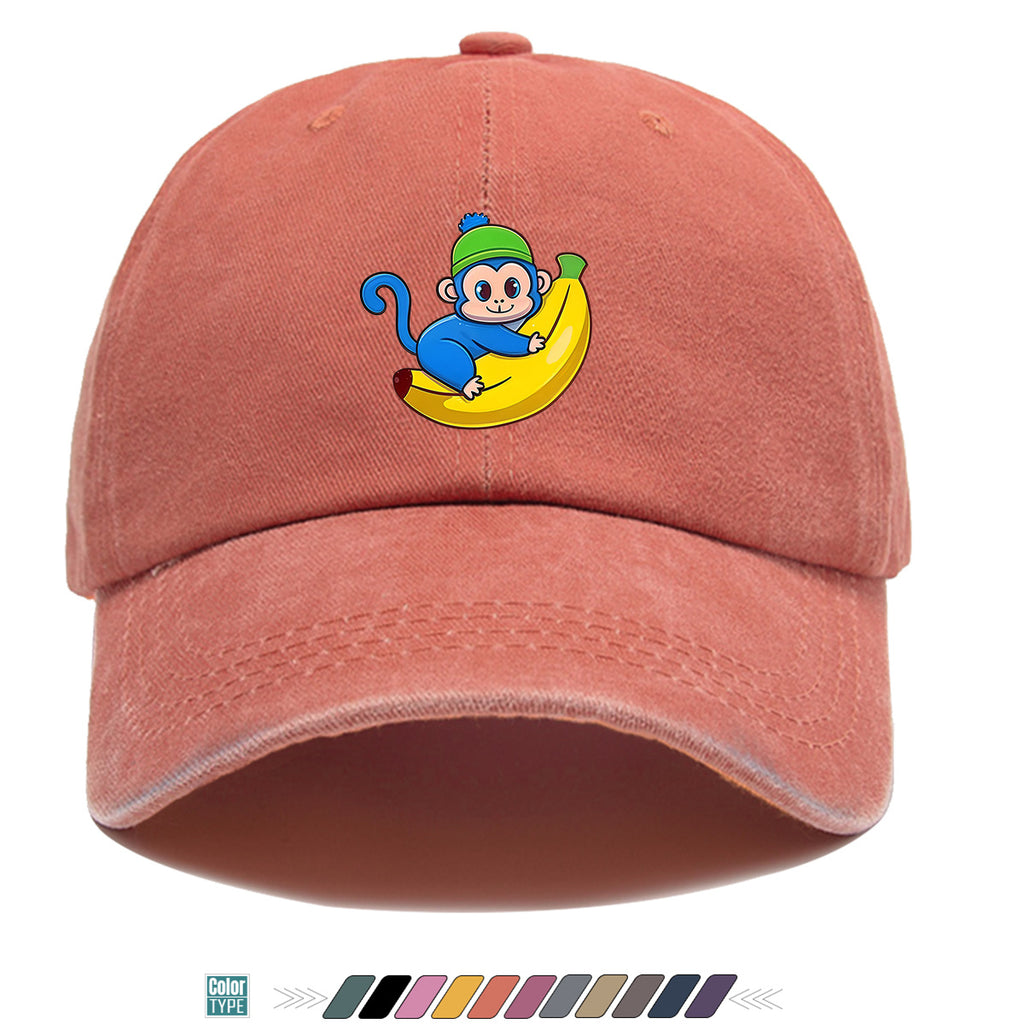 1pc Blue Monkey Banana Print Baseball Cap - Adjustable Unisex & Hat with Monkey & Banana, Suitable for Daily Wear, Outdoor Activities, Amusement Parks, Birthday Gifts - Cute Birthday Present for And