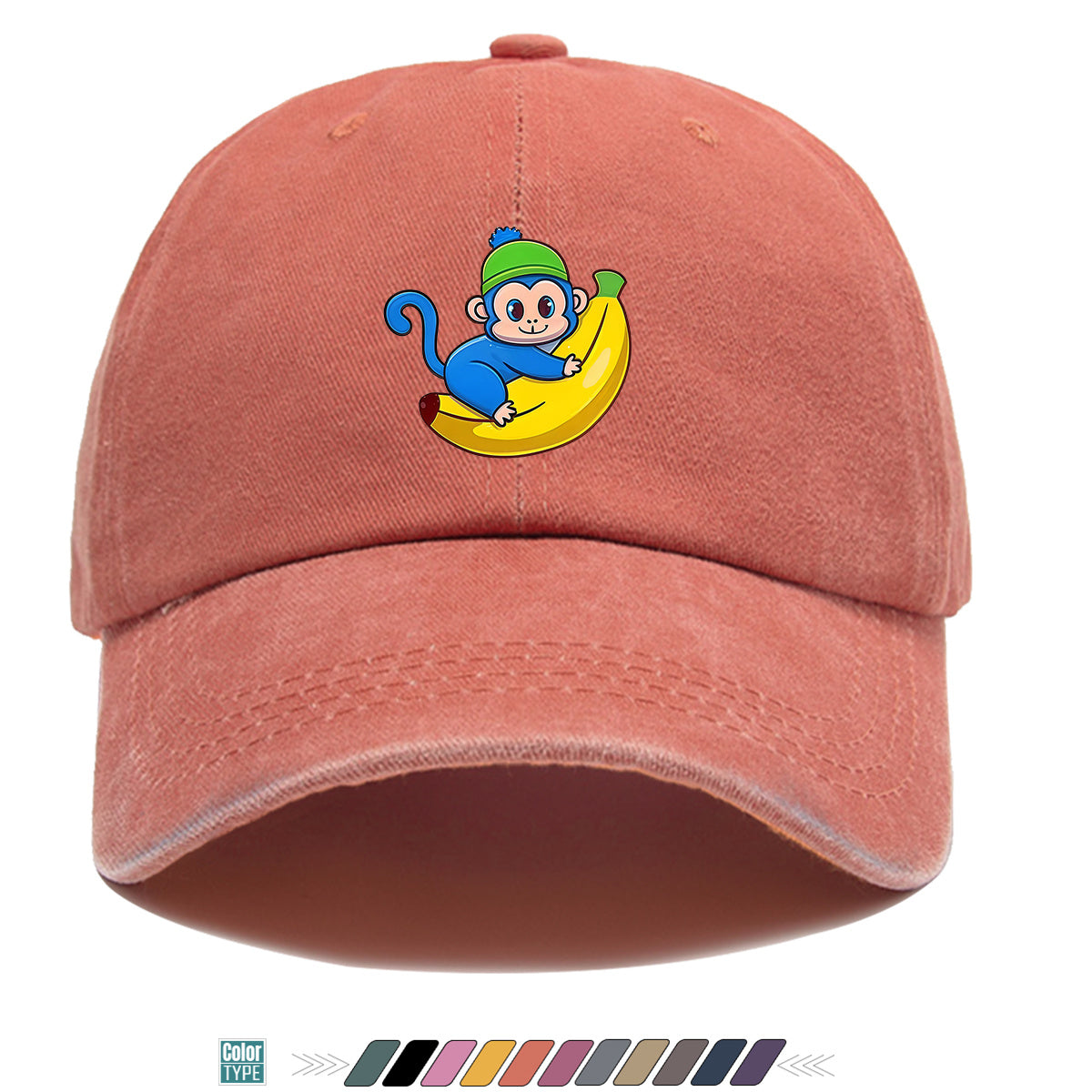 1pc Blue Monkey Banana Print Baseball Cap - Adjustable Unisex & Hat with Monkey & Banana, Suitable for Daily Wear, Outdoor Activities, Amusement Parks, Birthday Gifts - Cute Birthday Present for And