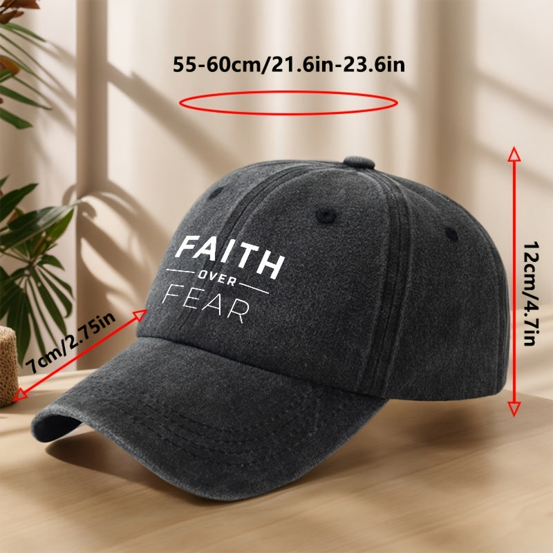 FAITH OVER FEAR字母印画棒球帽经典水洗复古做旧鸭舌帽户外休闲运动逛街度假旅行遮阳帽子轻便柔软舒适吸汗透气帽子个性街头嘻哈帽