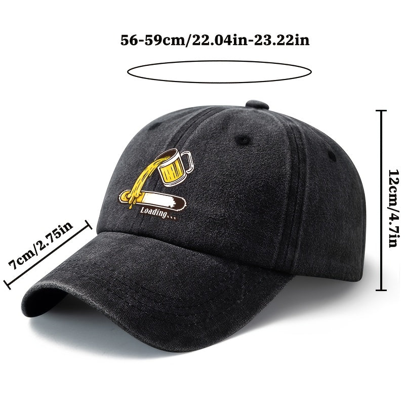 A Unisex Fashionable and Versatile Printed Beer Progress Bar Baseball Cap, Featuring a Classic Vintage Washed Lightweight Curved Brim. Suitable for Outdoor Vacations, Travel, Camping, and Other Casual Occasions. Also Ideal as a Hip-hop Hat