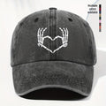 Men' & Women' Vintage Washed Baseball Cap with Heart & Skull Print - Adjustable Trucker Hat Suitable for All Seasons, Outdoor, Casual Wear, Retro Washed Style, Unisex for Daily Use, Driving,, and Everyday Fashion