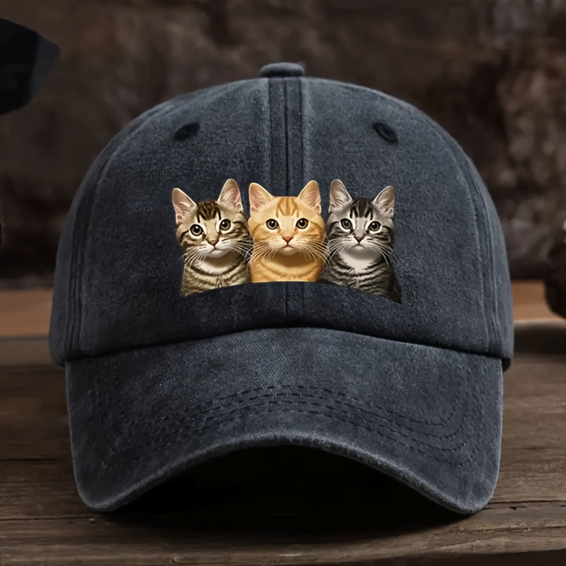 Three Cat Print Baseball Cap - Adjustable, Machine Washable Dad Hat, Suitable for Outdoor Sports, Outdoor Sports Cap, Fashion Trucker Hat Available in Multiple Colors