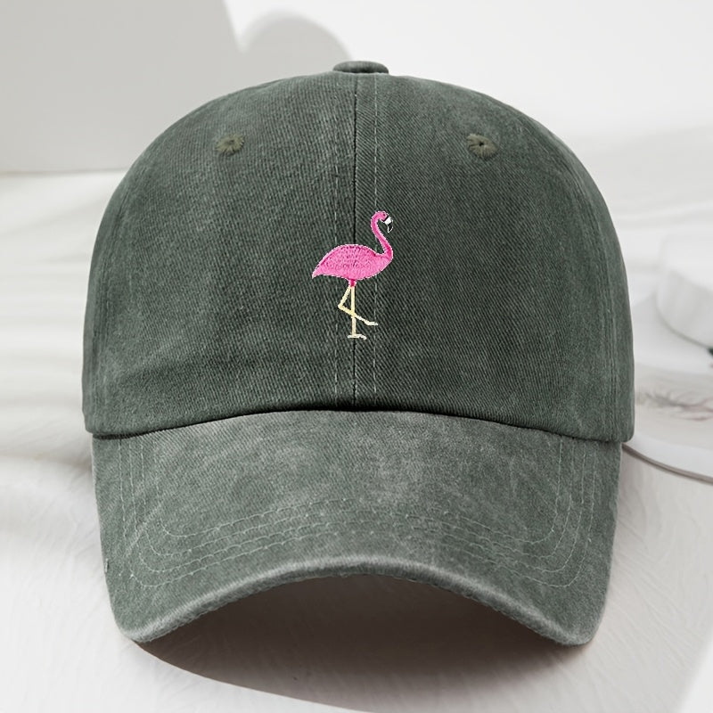 Unisex Embroidered Flamingo Soft Top Baseball Cap, Vintage Men'S Hat, Women'S Fashion Outdoor Cap with Adjustable Circumference, Suitable for Outdoor Sports, Fishing, Hiking, And Camping