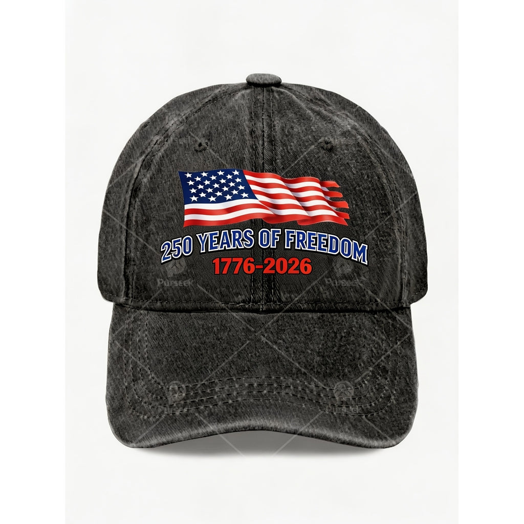 250 Years Anniversary Freedom Flag Cap Suitable for Celebration and Memorial Day - Vintage Historical with Freedom Flag Emblem, Unisex Casual Streetwear Hat, Machine Washable for 1776-2026 Commemorative Events
