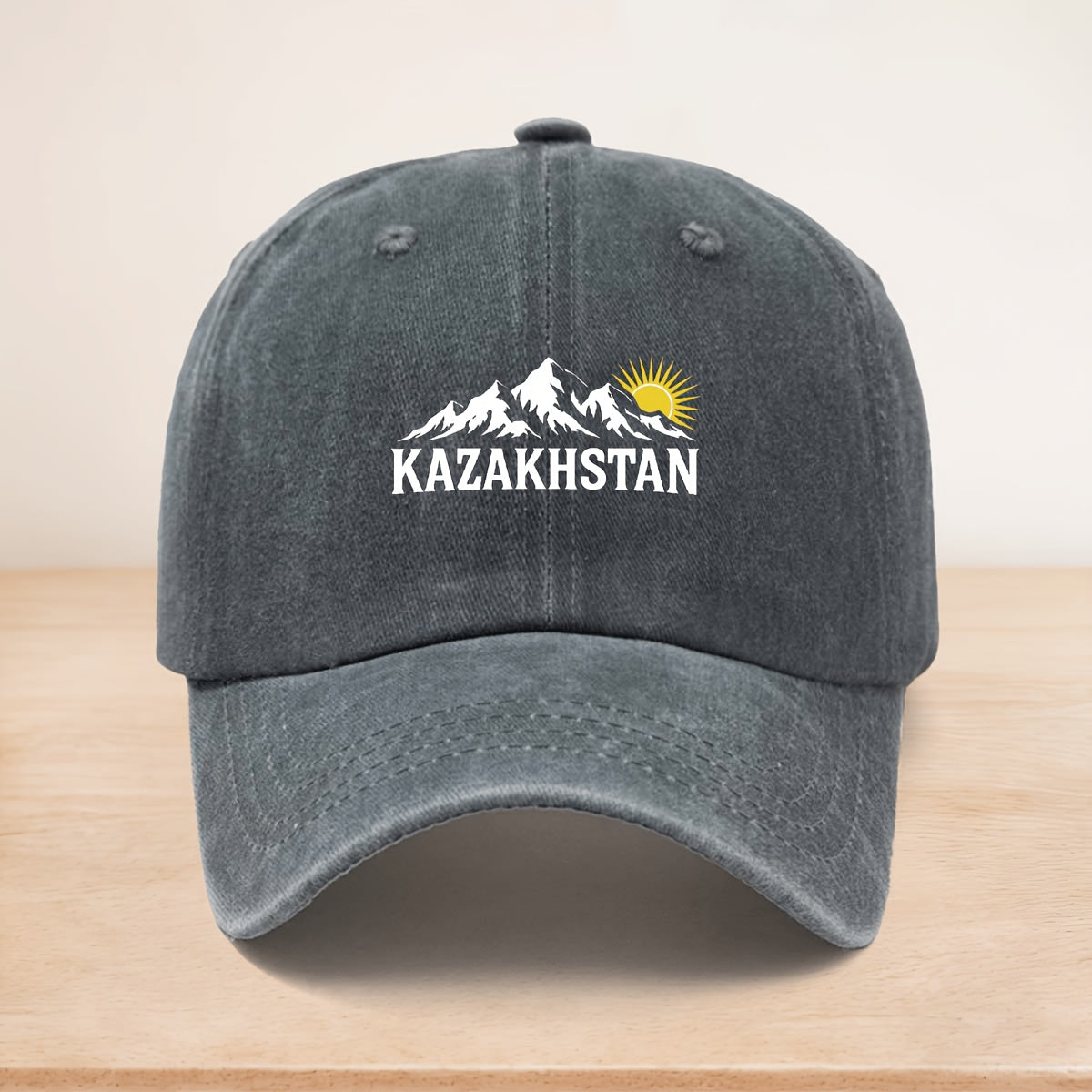 A KAZAKHSTAN Snow Mountain Sunrise Washed Baseball Cap, Adjustable Size, Casual Hat Suitable for All Seasons, Outdoor Vacation, Personalized Street Hip-Hop Cap, Soft Top, Non-Pressurizing, Curved Brim, Lightweight, Durable, Easy to Maintain, Trucker