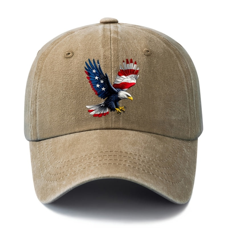 A Unisex Fashionable and Versatile Printed Baseball Cap Featuring a Spreading-winged Bald Eagle, a Classic Vintage Washed Outdoor Lightweight Curved-brim Hat, a Trucker Baseball Cap, Suitable for Casual Occasions Such as Outdoor Vacations
