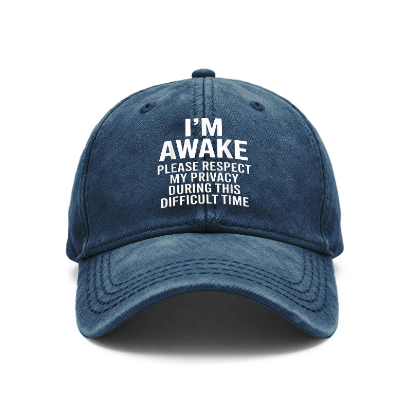 1pc Vintage Washed Unisex Baseball with "I'M AWAKE PLEASE RESPECT MY PRIVACY" Print - Adjustable Hat Suitable for Outdoor & Casual Wear, Gifts for Men & Women, Year-Round, Privacy Statement for and Daily Use