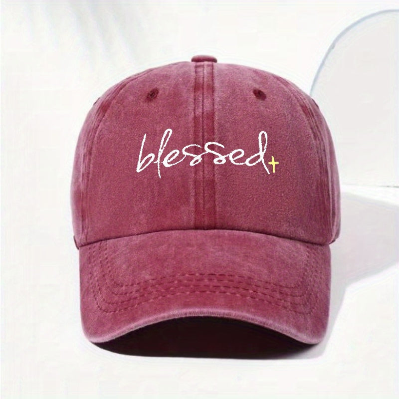 Blessed Embroidered Washed Baseball Cap- Adjustable Dad Hat with a Curved Brim, Suitable for Fishing, Outdoor Activities, And Casual Wear, Unisex, Available in Multiple Colors, Adjustable Cap| Curved Brim Hat| Soft Fabric Construction