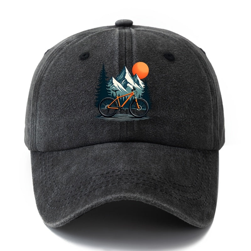 Unisex Fashion Versatile Printed Sunset Bicycle Baseball Cap, Classic Retro Washed Outdoor Lightweight Curved Cap, Trucker Hat, Suitable for Outdoor Vacation Travel Camping And Casual Occasions, Holiday Party Hip-Hop Hat