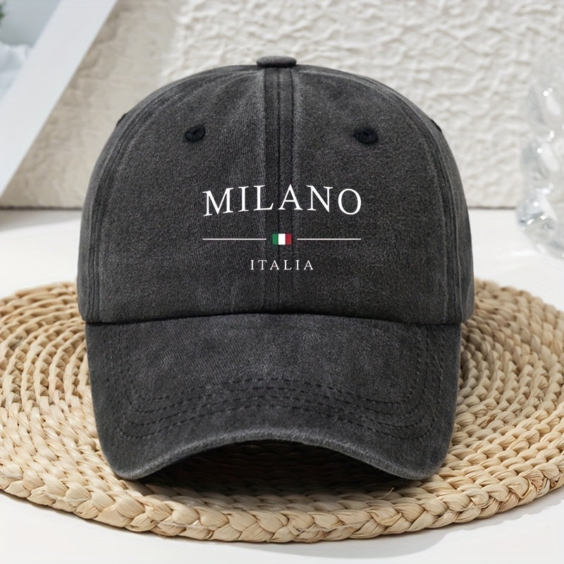Italian Milan Fashion Flag Print Baseball Cap for Women, Vintage Versatile Sun Hat, Breathable And Comfortable Soft-Top Dad Hat, Unique Trendy Washed And Distressed Style