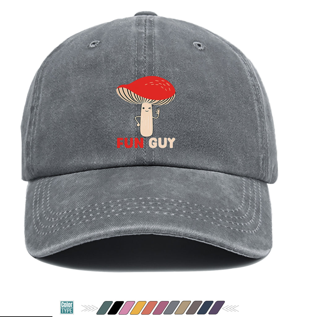 1pc FUN GUY Mushroom Print Baseball Cap with Winking V-Sign & Mushroom - Adjustable Unisex Hat Suitable for Outdoor, Parties, Travel, Picnic, Camping - Breathable Sun Hat for Men & Women, Creative Gift for Daily Wear and Birthdays