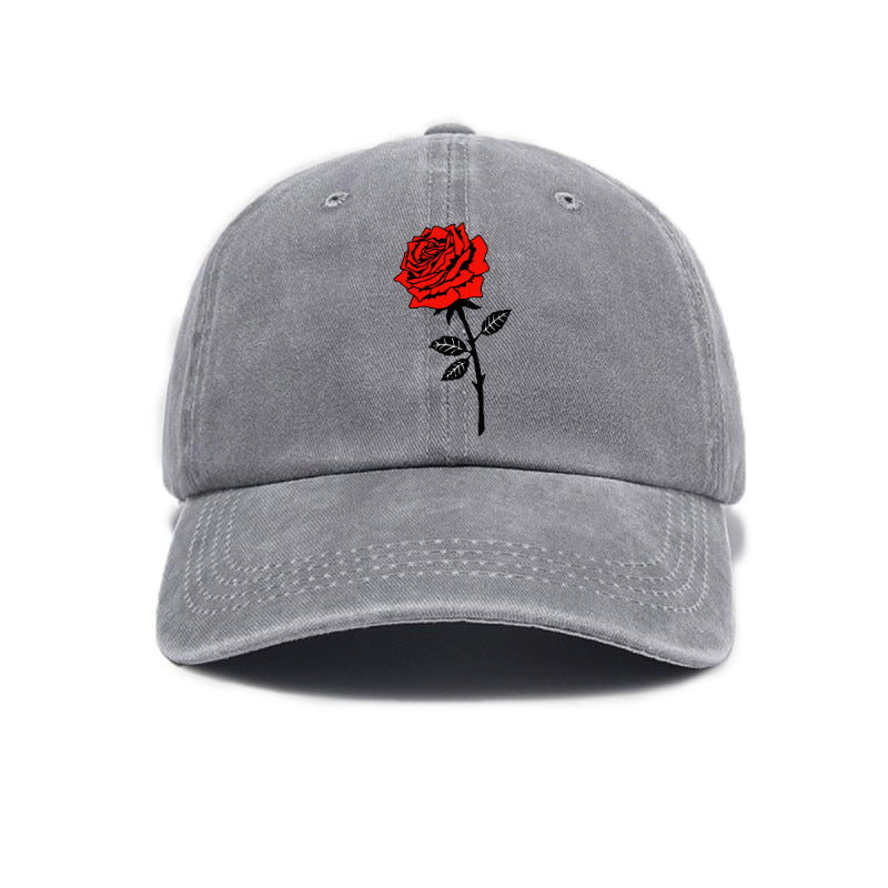 Washed Distressed Printed Baseball Cap Adult Easy Casual Style Rose Flower Print Washed Distressed Soft Top Vintage Baseball Cap Unisex All-Match Hat