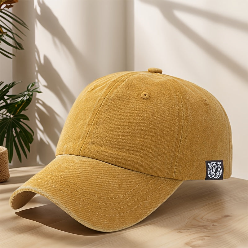 Tiger Head Logo Patch Baseball Cap Classic Washed Distressed Vintage Duckbill Cap Soft Comfortable Sweat-Absorbent Breathable Hat Outdoor Leisure Sports Mountaineering Camping Fishing Hat Streetwear Hip Hop Hat