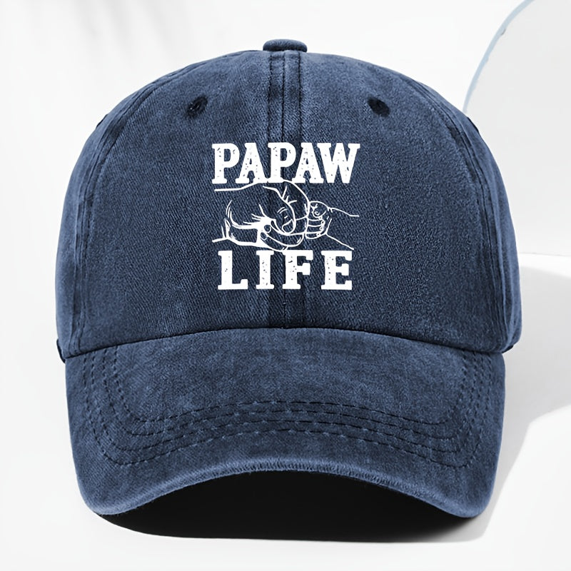 Unisex "PAPAW LIFE" Letter Print Washed Vintage Baseball Cap, Fashionable Sun Outdoor Hat for Men and Women, Adjustable Fit Trucker Hat Suitable for All Seasons and Daily Wear