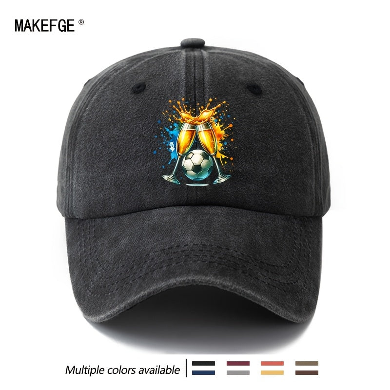 2026 Football Event Special Baseball Cap, Unisex Fashion All-Match Printed Beer Football Baseball Cap, Classic Retro Washed Outdoor Lightweight Curved Cap, Trucker Hat, Suitable for Outdoor Vacation Travel Camping And Other Casual Occasions