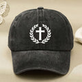 Vintage Christian Cross Laurel Baseball Cap Suitable for & - Faith-Themed Unisex Hat with Cross & Laurel Wreath, Machine Washable, Adjustable Pull String Closure for Church, Religious Events, Casual Wear