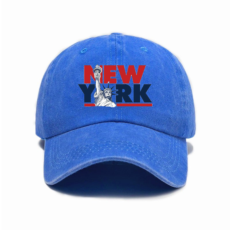 1 Washed Distressed Printed Baseball Cap for Adults, Versatile Vintage New York Statue of Liberty Print Washed Distressed Soft Top Sun Baseball Cap, Unisex