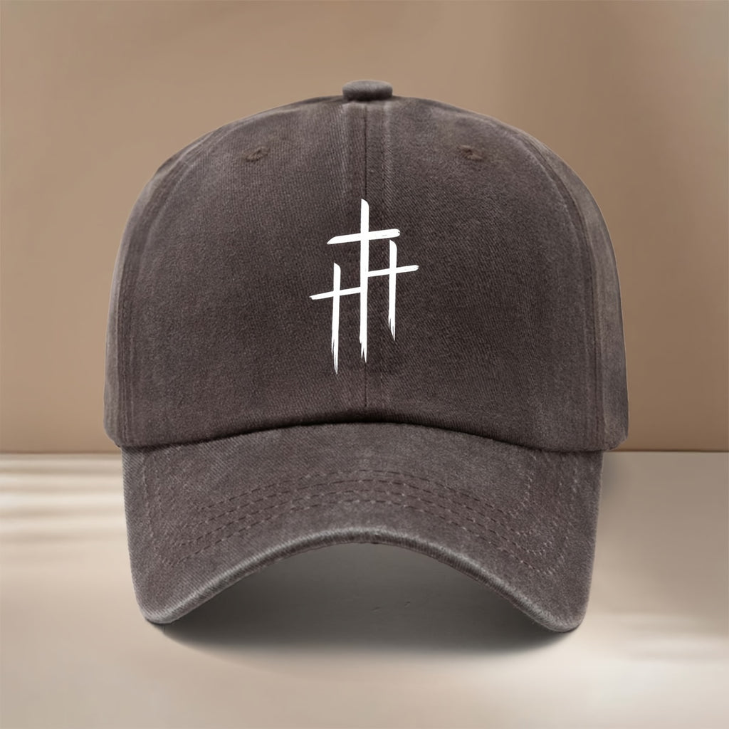 Three Cross Pattern Baseball Cap, Unisex Hip-Hop Style Casual Hat for Parties, Gatherings, and Camping. Comfortable and Lightweight Curved Brim Hat with Versatile Duckbill Design. Simple Outdoor Sports Cap, Six-Panel Fit, Relaxed and Fashionable