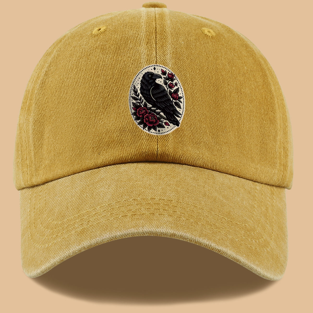 1pc 1pcs Black Crow & Red Rose Vintage Duckbill Baseball Cap - Adjustable Unisex Hat Suitable for Men & Women, Gothic Streetwear Sun Hat for Outdoor Travel, Daily Commute, Photo Shoots, Creative,,