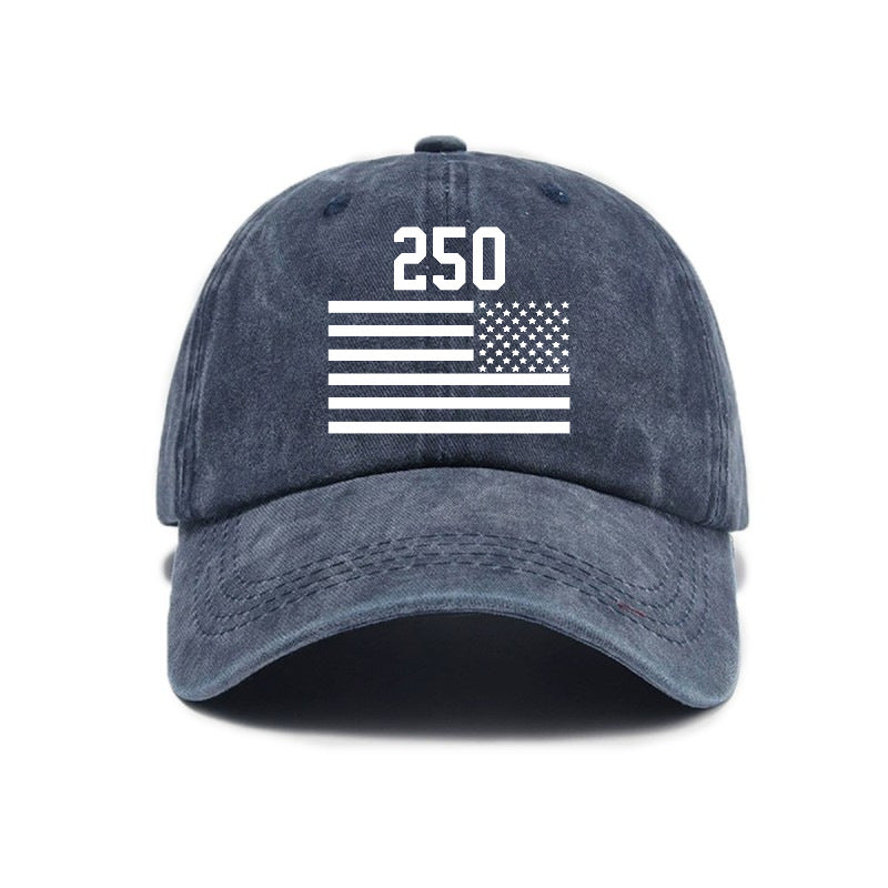 Washed Distressed Printed Baseball Cap Adult All-Match Vintage 250Th Anniversary Print Washed Distressed Soft Brim Sun Hat Unisex Trendy Baseball Cap