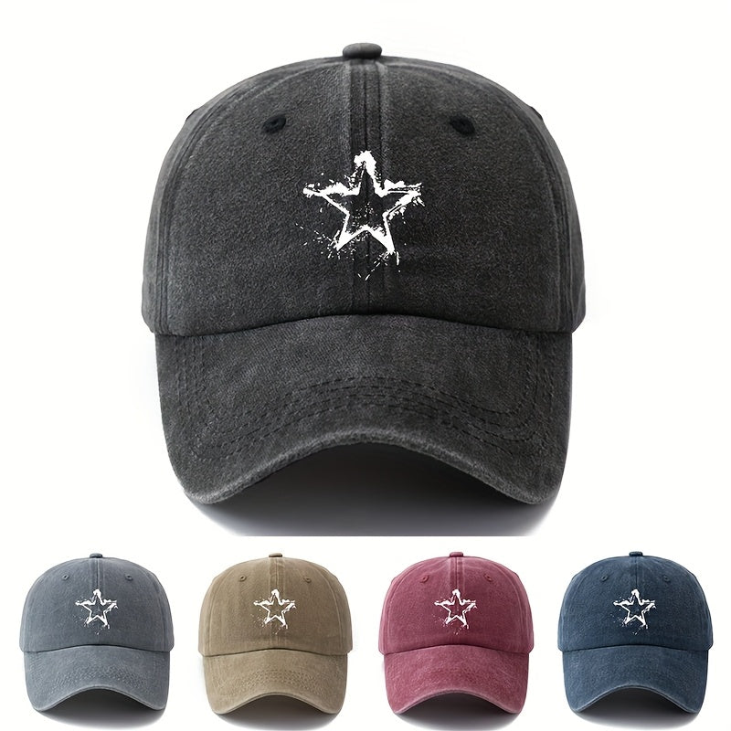 A Unisex Baseball Cap with a Printed Five-star Pattern, Adjustable Size, Lightweight and Sun-protective for Outdoor Use, Suitable for Truckers, Outdoor Activities, Camping, Vacations, and Casual Occasions.