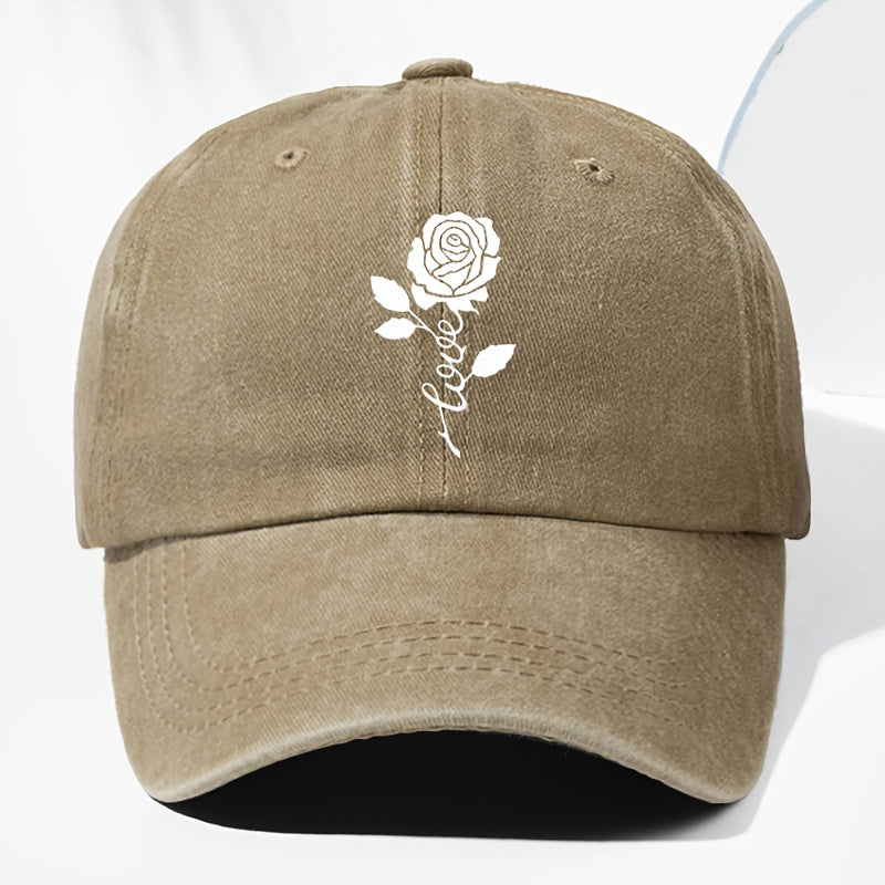 Unisex Rose Love Print Washed Vintage Baseball Cap Fashion Men Women Sunshade Outdoor Hat Adjustable Hat Trucker Cap Suitable for All Seasons Daily Wear