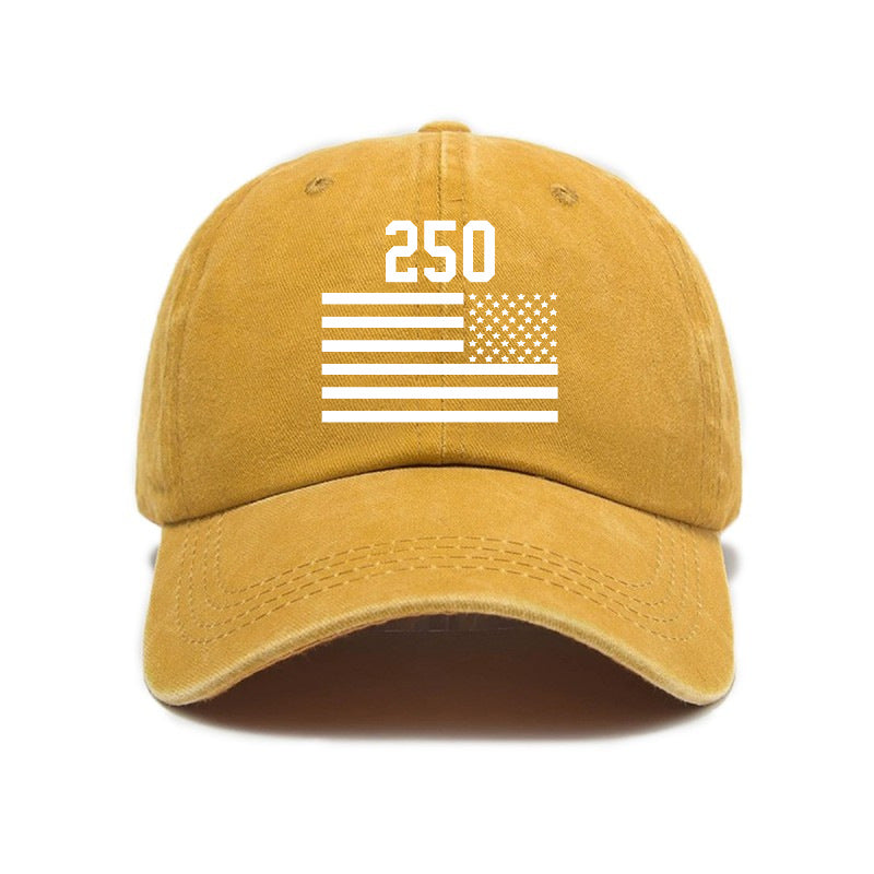 Washed Distressed Printed Baseball Cap Adult All-Match Vintage 250Th Anniversary Print Washed Distressed Soft Brim Sun Hat Unisex Trendy Baseball Cap