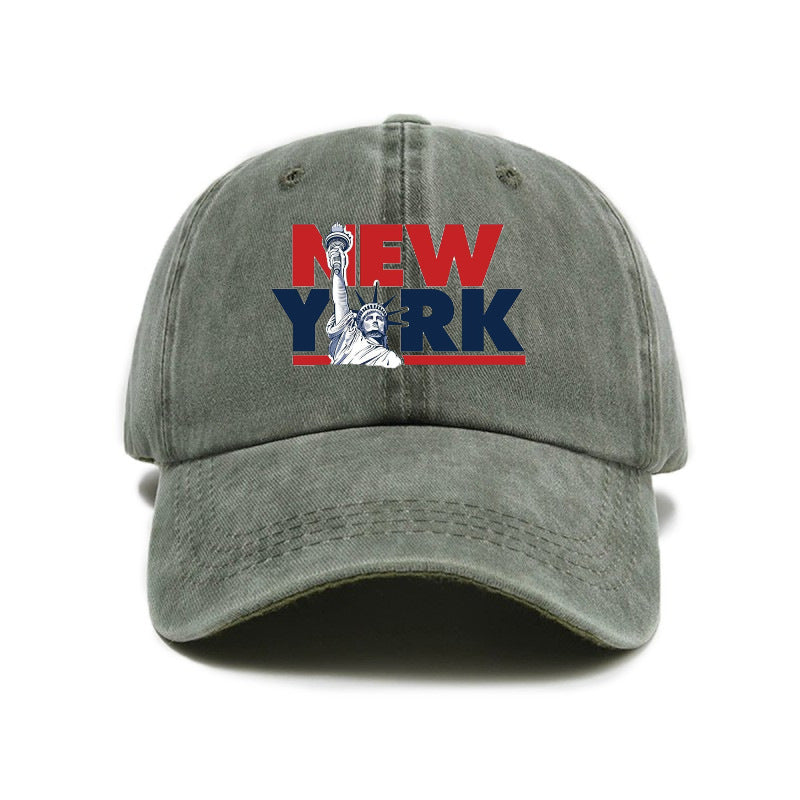 1 Washed Distressed Printed Baseball Cap for Adults, Versatile Vintage New York Statue of Liberty Print Washed Distressed Soft Top Sun Baseball Cap, Unisex