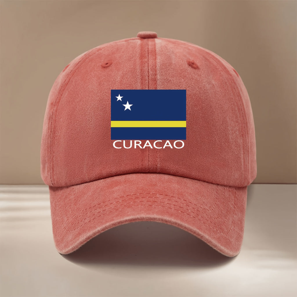 Baseball Cap with CURACAO Text and Flag Pattern, Featuring a Relaxed Fit and Curved Brim. This Trendy Textured Snapback Is a Comfortable, Lightweight, and Casual Unisex Six-panel Hat. It's Also a Hip-hop Style Adjustable Cap with a Simple