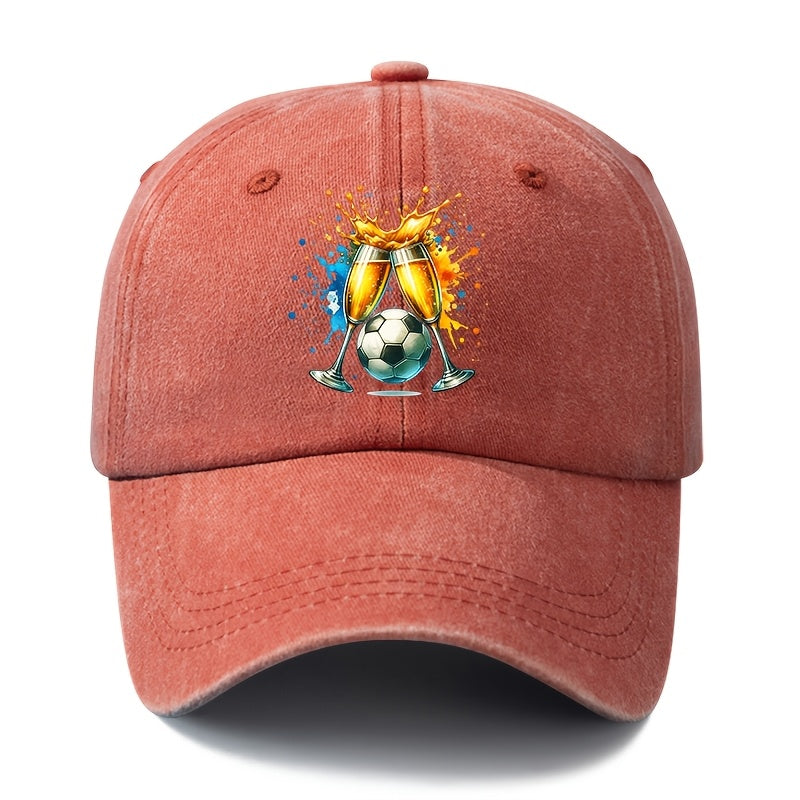 2026 Football Event Special Baseball Cap, Unisex Fashion All-Match Printed Beer Football Baseball Cap, Classic Retro Washed Outdoor Lightweight Curved Cap, Trucker Hat, Suitable for Outdoor Vacation Travel Camping And Other Casual Occasions