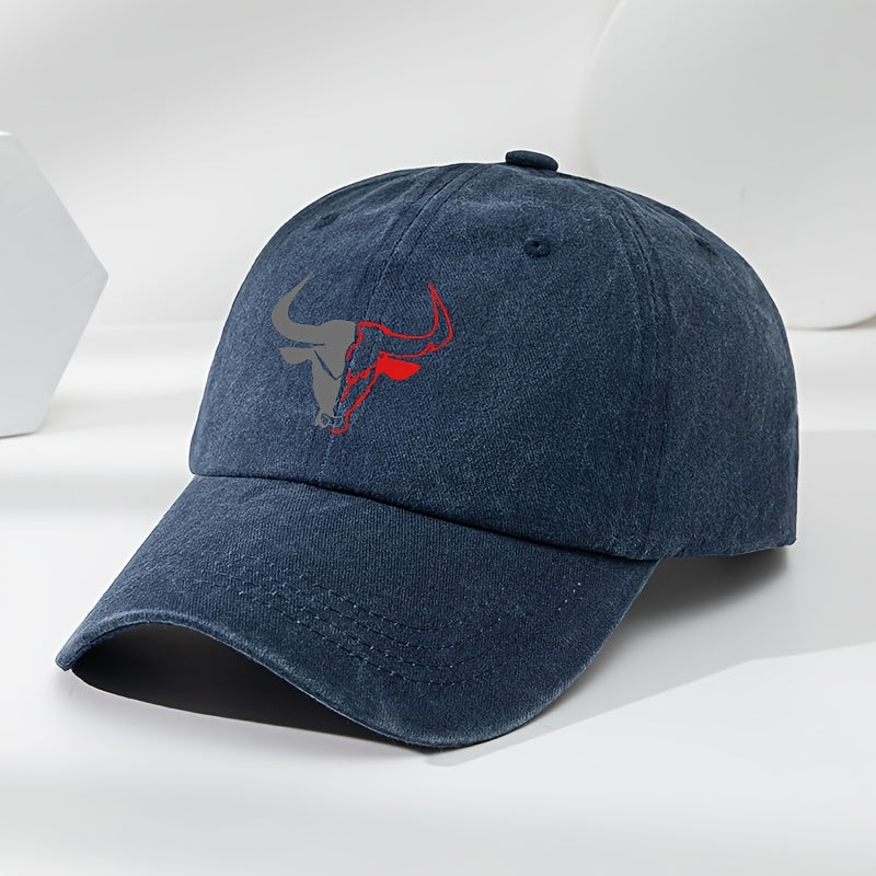 MAKEFGE Vintage Washed Bull Head Baseball Cap - Soft Top, Sweat Absorbent, Breathable, Hat for Outdoor Sports & Casual Wear, Casual Hat | Funky Fashion Accessory | Polyester Fiber Cap