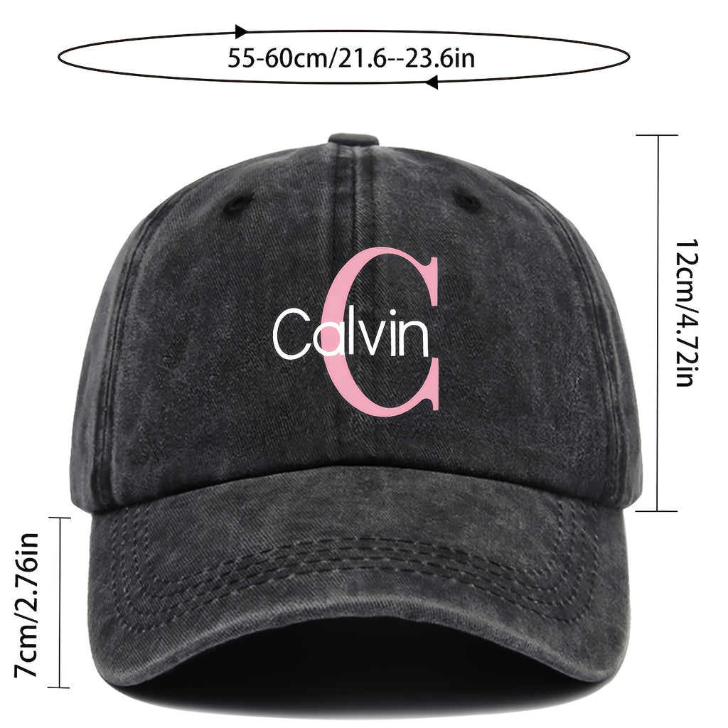 1pc Pink "Calvin" Logo Printed Retro Baseball Cap - Japanese Easy Fresh Style, Comfortable And Breathable with Adjustable Size, Unisex Street Skateboard Cap, Perfect for Outdoor Activities Like Hiking, Travel, Golf, Beach Parties, And Fishing