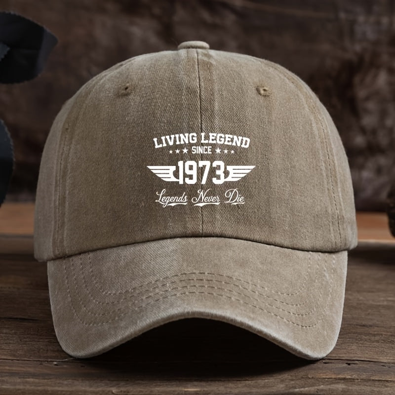 Men'S Black Baseball Cap Featuring a Print That Says 'Living Legend Since 1972.83inch' - a Fashionable Black Duckbill Hat Suitable for Outdoor Activities, Machine Washable, Made of Polyester